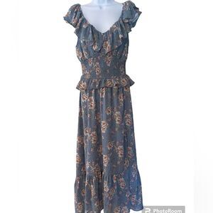 Floret Studios Floral Ruffled Chiffon Dress